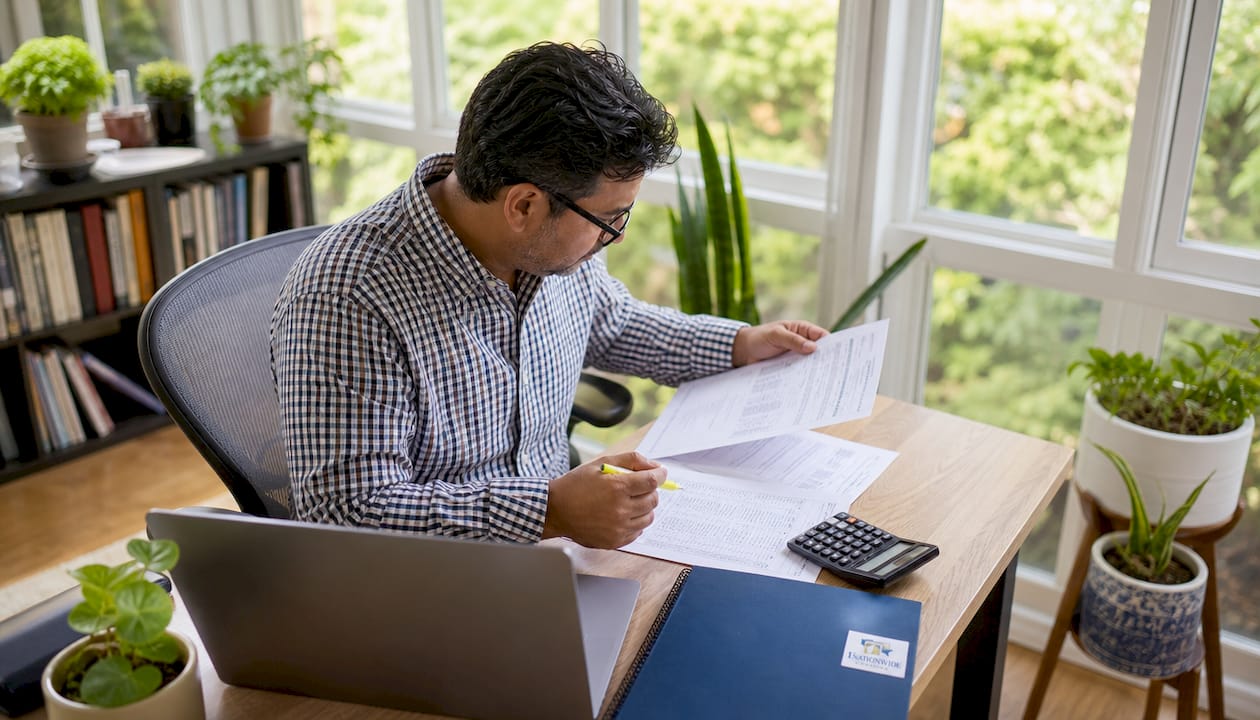 Man reviewing mortgage denial documents at home desk