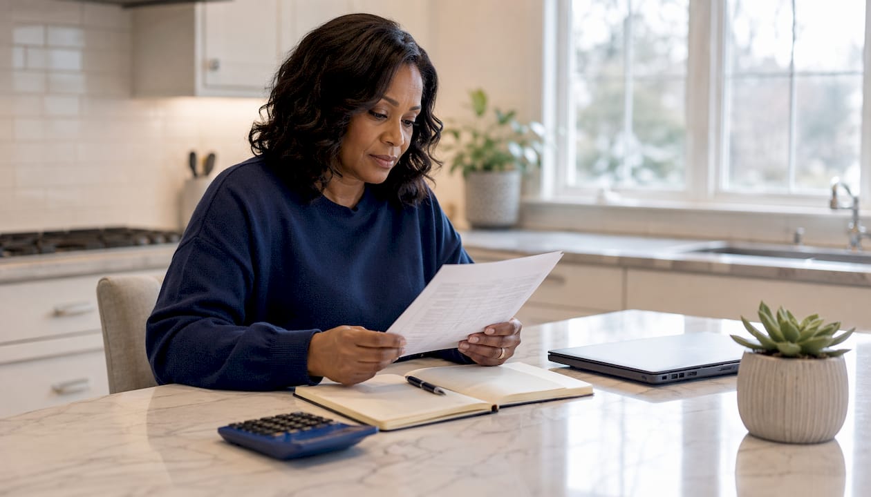 Entrepreneur reviewing mortgage documents at desk