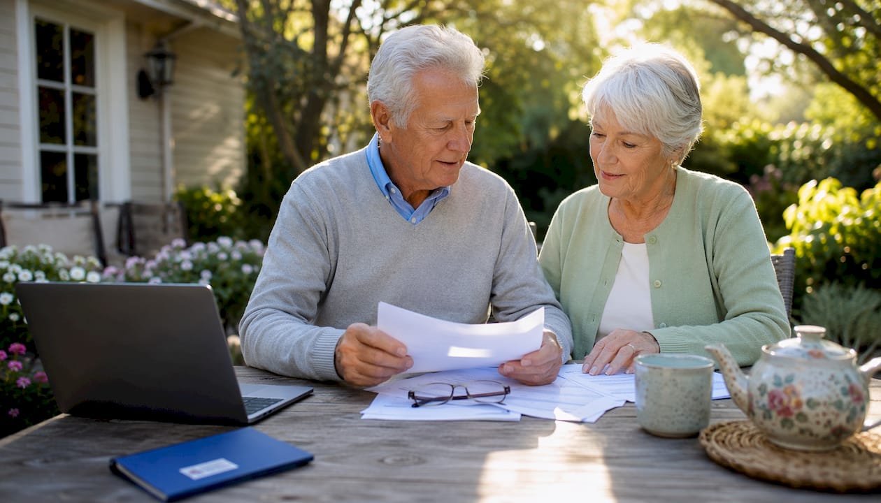 Senior couple reviewing mortgage documents