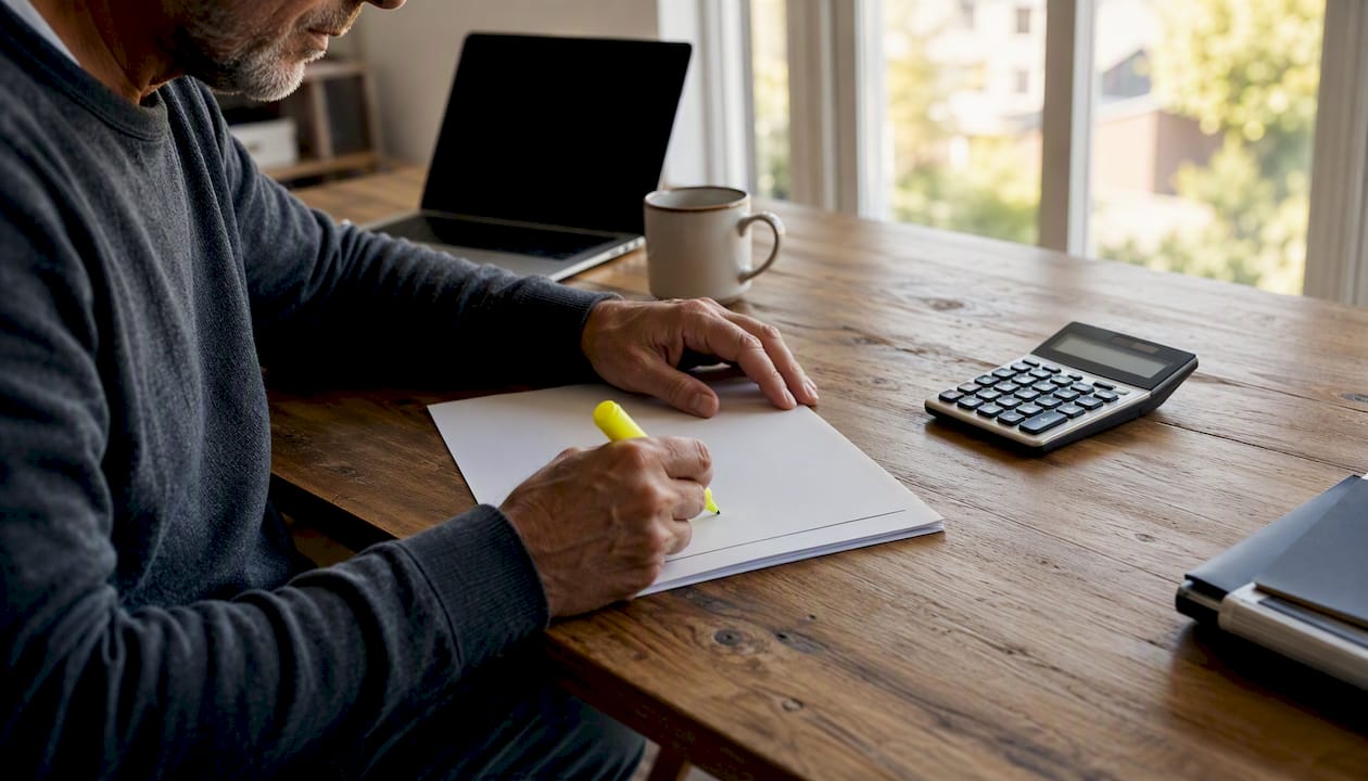 Hands reviewing bank statements on desk
