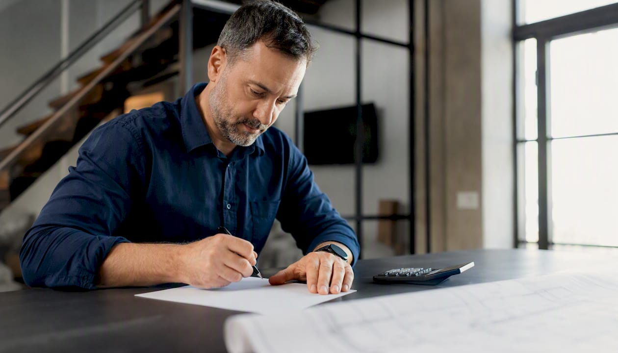 Hands calculating rental income on desk