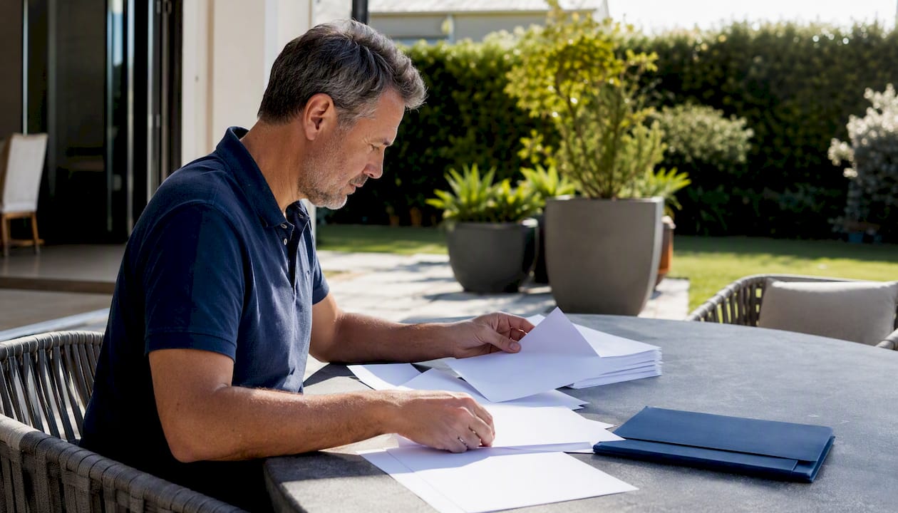 Homeowner sorting foreclosure papers