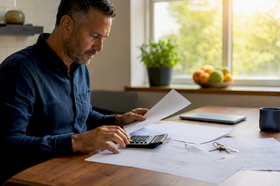 Hands calculating rental property documents